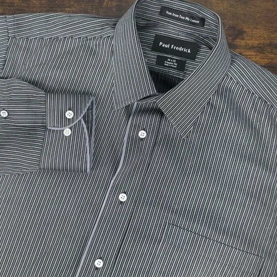 Paul Frederick Men's Dress Shirt Black White Pinstripe Non-Iron 2-Ply Size 16x33 - Image 1 of 4