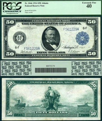 1914 $50 Federal Reserve Note FR-1046 Atlanta Georgia PCGS EF 40 S/N F561229A - Image 1 of 3