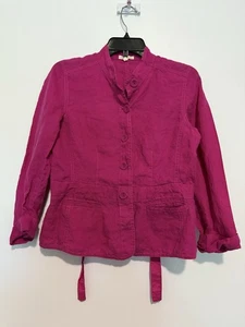 Eileen Fisher Jacket Womens S Small Pink Irish Linen Big Buttons Cinch Tie Waist - Picture 1 of 3