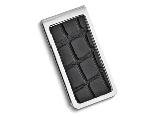 Black Texture Faux Leather Silver-tone Money Clip - Picture 1 of 3