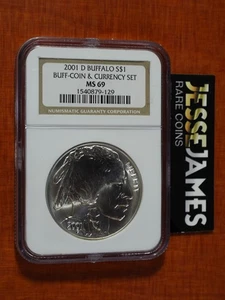2001 D UNCIRCULATED SILVER BUFFALO COMMEMORATIVE DOLLAR NGC MS69 FROM C & C SET - Picture 1 of 2