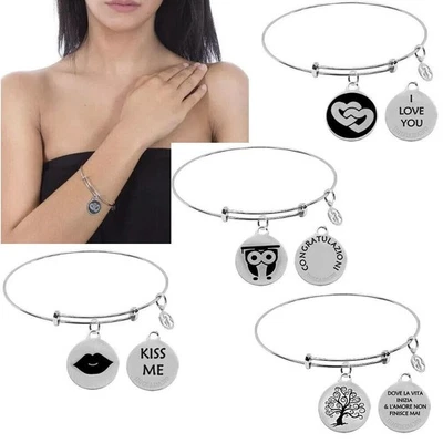Bracciale Donna Boccadamo Rigido Acciaio Albero Vita Cuore Gufo Kiss Me XBR362 - Immagine 1 di 2