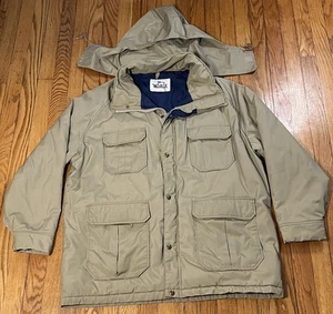 Vintage Woolrich hellbraun isoliert durchgehender Reißverschluss Kapuze Jacke Mantel vier Taschen Herren XL - Bild 1 von 11