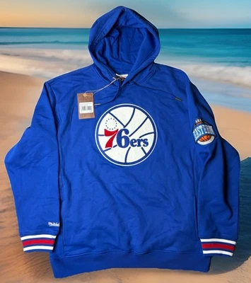 MITCHELL & NESS PHILADELPHIA 76ERS M $125 RETAIL CHAINSTITCH FLEECE HOODIE BLUE - Image 1 of 4