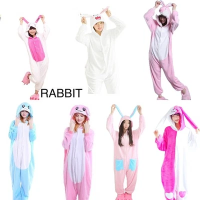 Winter Kigurumi flannel unisex animal Cartoon Rabbit Costume Pajamas adult & Kid - Image 1 of 2