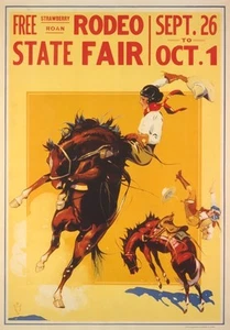 Póster de rodeo vintage de 1930 de la Feria Estatal Americana estampado publicitario de vaquero AZ19 - Imagen 1 de 1