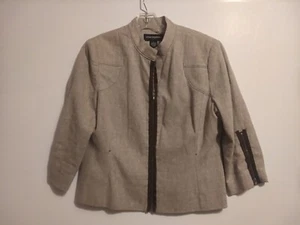 Sharagano Linen Blend Jacket, Size 12, Beige Tan, Zip Close, Lined, Long Sleeves - Picture 1 of 9