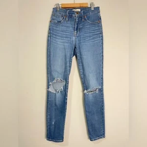 Madewell Jeans Size 25 Blue 9" High-Rise Skinny Crop Distressed Denim Bottoms - Picture 1 of 10