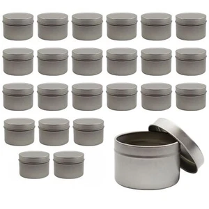 4oz Silver Metal Tins 24pk w/ Slip-On Lids, for Candles, DIY, Crafts, Spices - Picture 1 of 10