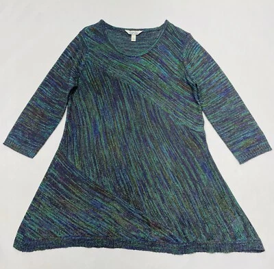 Túnica Suéter Fina Manga 3/4 Línea A Boho Tejido Tonificado Joya Pavo Real Talla M Foto 1 de 4