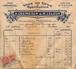 MONTARGIS ( 45 ) VINS GREINEISEN & LELOUP / ÉPICERIE FOUBERT COULLONS / FACTURE - Picture 1 of 1