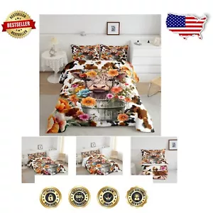 Highland Cattle Farmhouse Comforter Set - 3 Piece Full Bedding for All Seasons - Picture 1 of 9