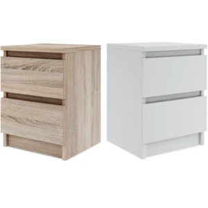2er Set schöne moderne Nachttische mit 2 Schubladen, Weiß oder Sonoma FURNIFY - Bild 1 von 16