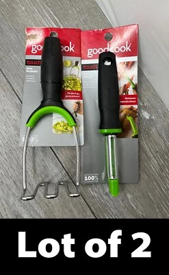 Lot/2 GoodCook Touch Tools: Mini Masher & Swivel Peeler, Black/Green - Image 1 of 4
