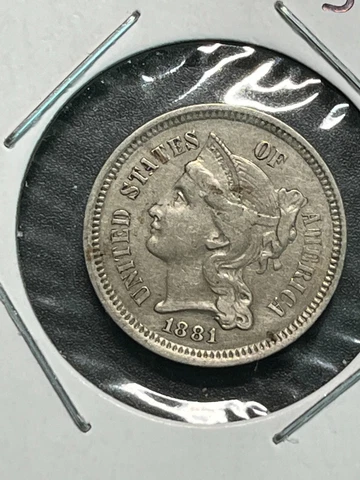 1881 Nickel 3 cent piece, great details for grading, all stripes in columns, WOW Cover