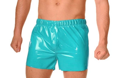 100%Latex Gummi Boxer Hellblau Badeanzug Sport Beiläufig Kurze Hose S-XXL 0.4mm - Bild 1 von 4