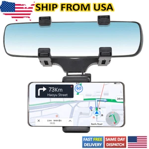 Car Universal Rear View Mirror 360° Mount Holder For IPhone Samsung Phone GPS US - Afbeelding 1 van 8