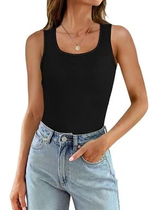 WIHOLL Womens Ribbed Tank Tops 2024 Summer Scoop Neck Slim Fitted Tops Casual... - Picture 1 of 6