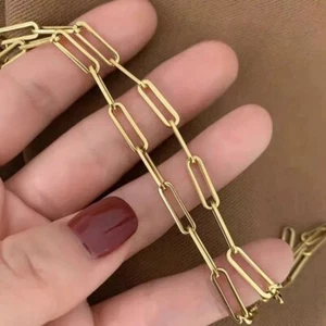 18k Gold Plated large Paperclip Chain 20" Necklace Women - Picture 1 of 8