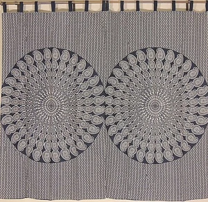 Black Paisley Mandala Curtains 2 Cotton Print India Window Treatments Panels 82" - Picture 1 of 3
