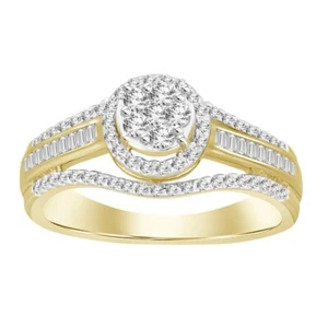 0.50cttw Baguette Diamond Engagement Cluster Oval Ring 10k Yellow Gold Band - Picture 1 of 2