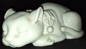 FIGURINA VINTAGE GATTO ADDORMENTATO 9,5" GRIGIO VERDE CELADON "ROBINSON'S" NEMURI NEKO GIAPPONE - Foto 1 di 11