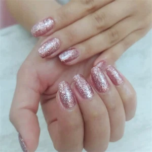 Short Coffin Press-On Fake Nail Stylish Sparkling Sequins Shiny Manicure 24pcs - Picture 1 of 5