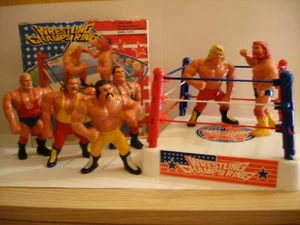 WWF WWE SIMBA WENTOYS SERIE 1 HASBRO WRESTLING CHAMPS COMPLETE SET & RING - Imagen 1 de 9