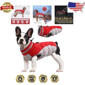 Reflective Red Dog Jacket - Waterproof Snow Coat with Harness for Small Breeds - Picture 1 of 8