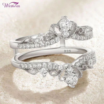 Wuziwen Art Deco Style Wedding Enhancer Wrap Insert Jacket Ring Solid Silver CZ - Image 1 of 4