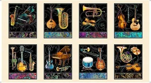 Fine Tuning Instrumental Picture 23" Panel 100% Cotton Fabric by The Panel - Picture 1 of 1