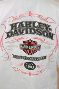 Neu mit Etikett Harley-Davidson Flames Damen bestickt weiß S/S B/D Shirt MED (244) - Bild 1 von 8