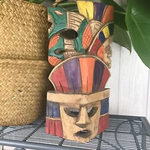 Wooden Hand Carved Painted Stand Up Indigenous Colorful Folk Art Decor Mask - Picture 1 of 9