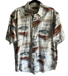 Morgan Creek Button Down Shirt Men’s Size Large Short Sleeves Blue Boats Boating - Foto 1 di 4