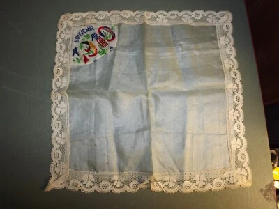 Vintage Souvenir Handkerchief w/Lace-Embroidered "Souvenir 1919" - 10"x10" - Image 1 of 4