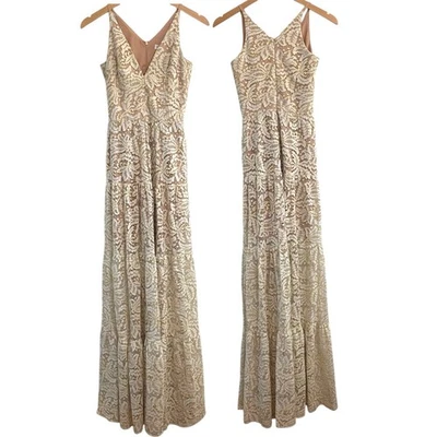Dress The Population Melina Lace Maxi Dress Ivory Gold Sz XS Wedding Holiday  - Image 1 of 4