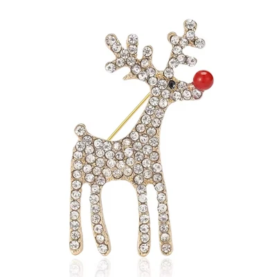Broche de ciervo de Navidad de cristal brillante prendedor animal dorado, regalo de joyas de invierno de vacaciones Foto 1 de 4
