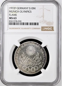 Germany 10 Mark 1972 F NGC MS63 UNC Silver Munich Olympics - Picture 1 of 4