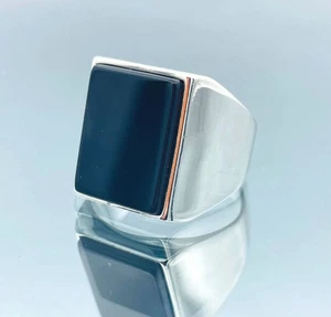Men's Natural Black Onyx Gemstone 925 Sterling Silver Ring Turkish Handmade Gift - Picture 1 of 6