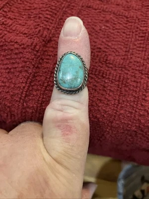 VNTG Navajo Turquoise Sterling Silver Ring.  Size 5. Stone .5x.75”.  EUC - Image 1 of 3