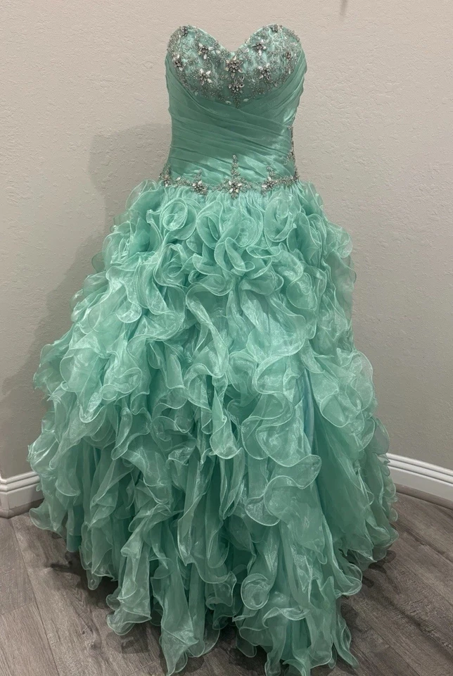 Como Nuevo Vestido de Baile Sin Tirantes con Volantes Vestido de Quinceañera con Lentejuelas Corpiño-Disney Foto 1 de 2