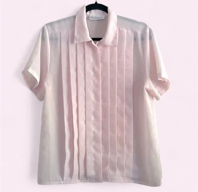 Christie & Jill | Blusa plisada rosa manga corta vintage | Talla 8 Foto 1 de 2