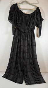 AUW Sz10 Off the Shoulder Wide Leg Romper Denim Pen Striped Jumper Jumpsuit - Picture 1 of 10