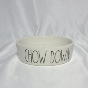 Rae Dunn Chow Down Shallow 5" Pet Bowl White Black Cats Small Dogs - Picture 1 of 4