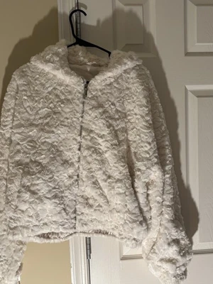 Jaqueta de pele sintética Stella Tweed XL marfim cropped com capuz com zíper casaco - Imagem 1 de 4