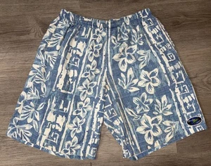 Gecko Hawaii Shorts Blue & White Floral Gecko Size Large Made In USA - Picture 1 of 10