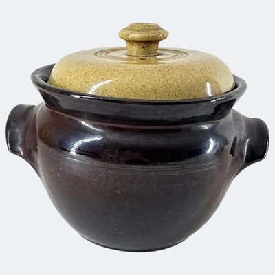 Vintage Moira Stoneware Lidded Casserole Pot Brown Glazed Cookware - Image 1 of 4