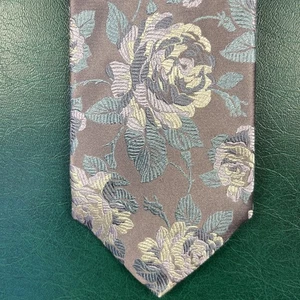 NEW Duchamp London Necktie Silk Silver Lavender Floral Rare Black Label - Picture 1 of 4
