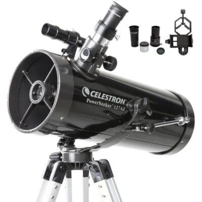 Celestron Powerseeker 127 AZ Reflector Telescope Kit + Phone adapter Moon #22040 - Image 1 of 4