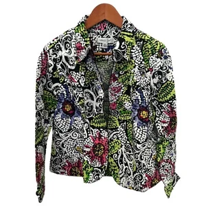 Coldwater Creek Y2k Retro Green White Floral Zip Up Jacket Size MP Medium Petite - Picture 1 of 6